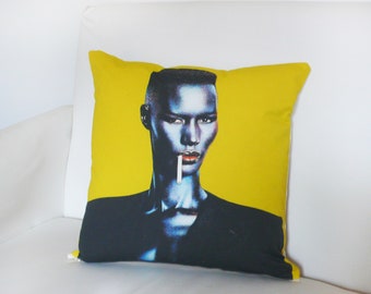 Grace Jones Pillow Cover. Organic Cotton Pillow. Cushion. Pop star. Super model. Atress. Singer. Insert not included.