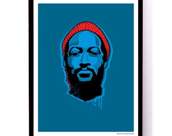 Marvin Gaye, art print, giclee print, wall art, blue and red, portrait, wall print