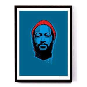 Marvin Gaye, Kunstdruck, Kunstdruck, Wandkunst, blau und rot, Porträt, Wand