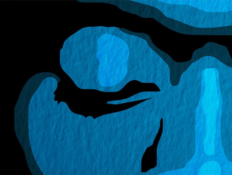 May include: Abstract digital art featuring a blue and black design with a textured, layered effect.