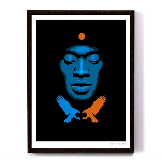 Inner peace, art print, giclee print, wall art, hip-hop, black and blue, soul funk, wall print