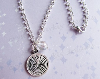 The Labyrinth Silver necklace with AB glass bead, hand made, silver tibetan charm, gift, Made to Order, Ludo, Hoggle, Worm, Film Memorabilia
