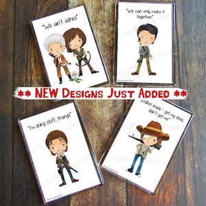 May include: Four rectangular magnets with cartoon illustrations and quotes from a TV show. The magnets feature characters with quotes like "We ain't ashes" and "I'm doing stuff, thangs." The text "NEW DESIGNS JUST ADDED" is also visible.