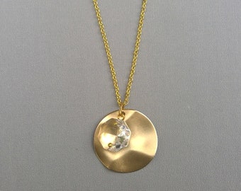 Gold and Crystal Circle Pendant Necklace