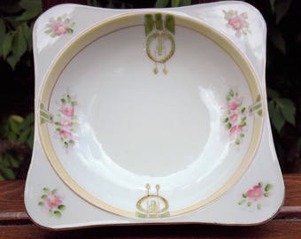 Vintage Pink Green and Gold Porcelain Salt Dish