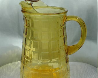 Vintage Amber Glass Pitcher-Jarra de vidrio grande