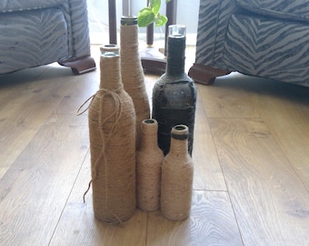 Set of 5 Twine-Wrapped Bottle Decor