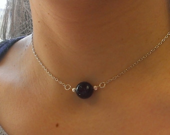Midnight-Purple faceted agate and silver necklace