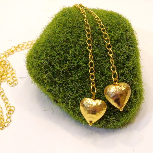 Hammered Gold Heart Lariat Necklace