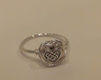 Celtic Heart Wire-Wrapped Ring-Sterling silver plated