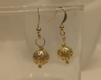Gold-plated filigree dangle pierced earrings