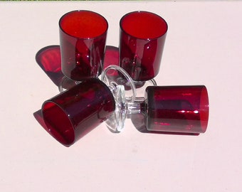 Vintage Red Glass Barware Cordial Cups-Set of 4