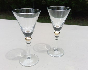 Pair of Vintage Gold-Trim Cordial or Sherry Glasses