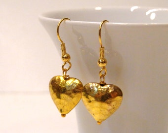 Hammered Gold Heart Earrings