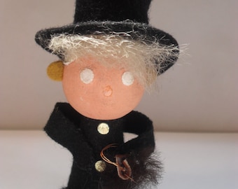 Vintage handmade steampunk small doll-Man in top-hat and long coat