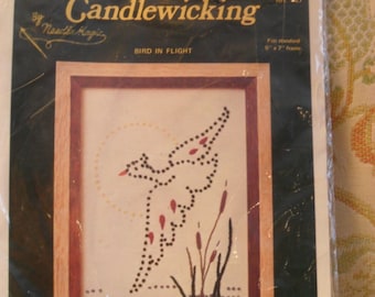 Vintage Embroidery Kit-Bird in flight over a marsh-Candlewicking