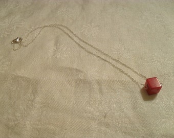 Silver and Red Coral Necklace-Simple and Elegant