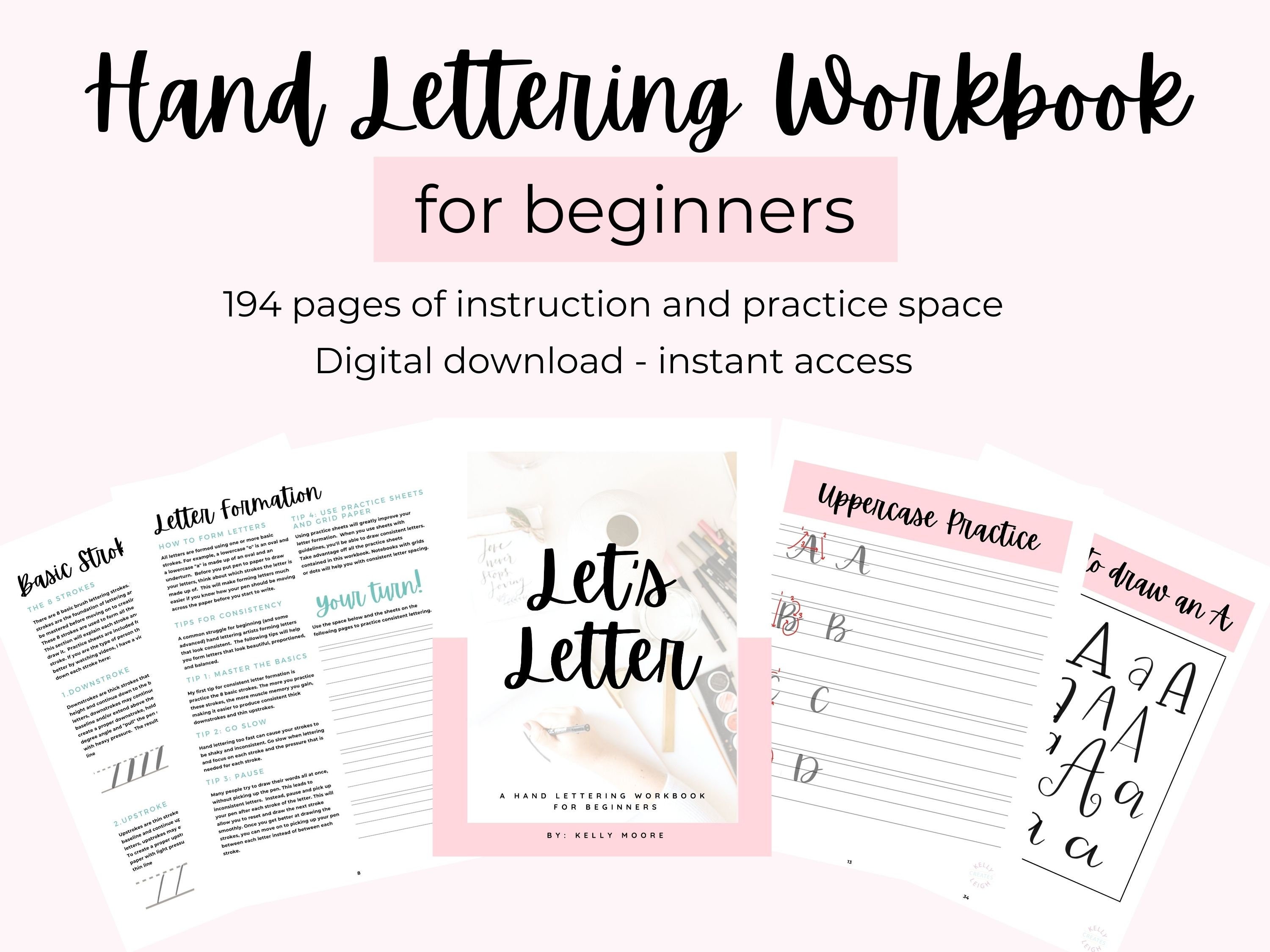 Hand Lettering Workbook, Hand Lettering Practice Sheets, Hand Lettering  Worksheets, Brush Lettering Practice 