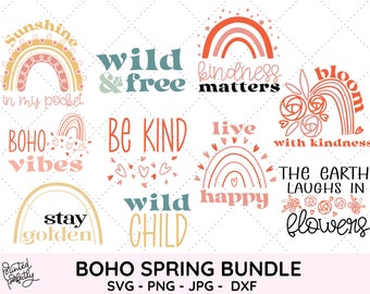 Boho Rainbow SVG Bundle, Boho Spring SVG Bundle for Cricut and Silhouette