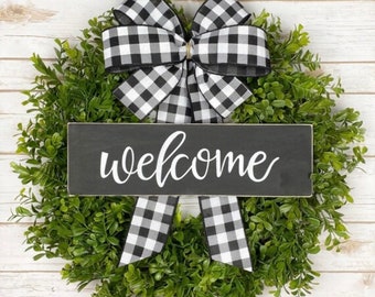 Front Door Wreath ~ Boxwood Wreath Spring Wreath Welcome Sign Summer Summer Front Door Decor Farmhouse Wreath Outdoor Year Round Wreath