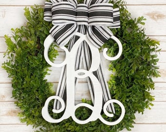 Front Door Wreath ~ Spring Wreath Year Round Front Door Wreath Boxwood Wreath Monogram Initial Outdoor Wreath Door Decor Farmhouse