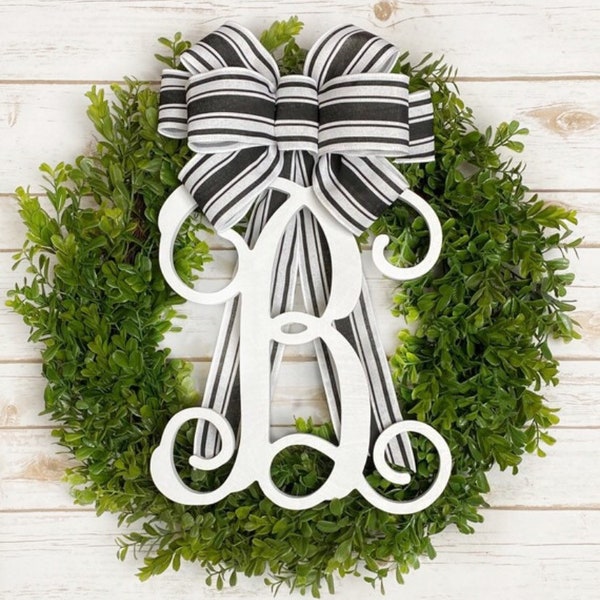 Front Door Wreath ~ Spring Wreath Year Round Front Door Wreath Boxwood Wreath Monogram Initial Outdoor Wreath Door Decor Farmhouse