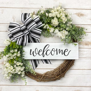Eucalyptus Farmhouse Wreath: Front Door Decor with Welcome Sign