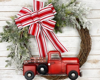 Christmas Wreath ~ Holiday Wreath Red Truck Christmas Snow Pine Flocked Rustic Front Door Decor Holiday Cabin Decor Farmhouse Front Porch