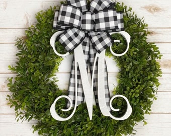 Boxwood Wreath ~ Spring Wreath Year Round Front Door Wreath Boxwood Wreath Monogram Initial Outdoor Wreath Door Decor Farmhouse