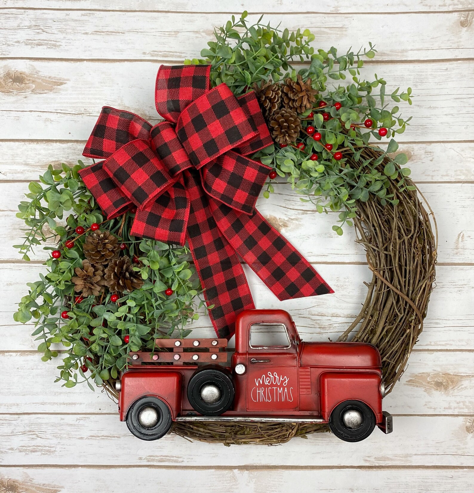 Christmas Wreath Red Truck Wreath Holiday Decor Buffalo Etsy