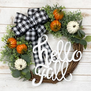 Rustic Farmhouse Fall Wreath: Orange Pumpkins & Eucalyptus