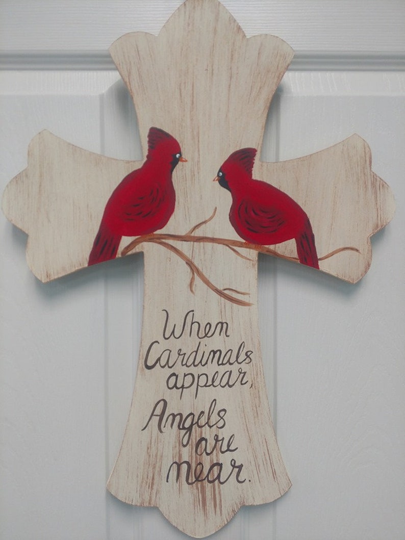 Cardinal Cross Wooden Door Hanger Etsy