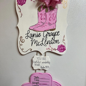 Cowgirl/Cowboy Hospital Birth Announcement door hanger
