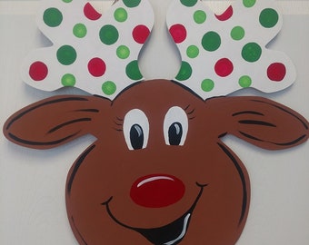 Christmas Reindeer, door hanger, Christmas door hanger, hand painted