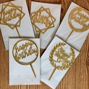 Gold Acrylic Happy Birthday Cake Toppers