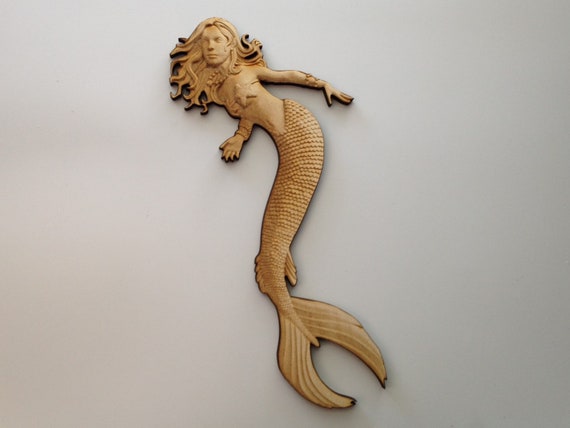Buy Wooden Mermaid, Laser Cut and Engraved Wood, Sea Life Wall Art