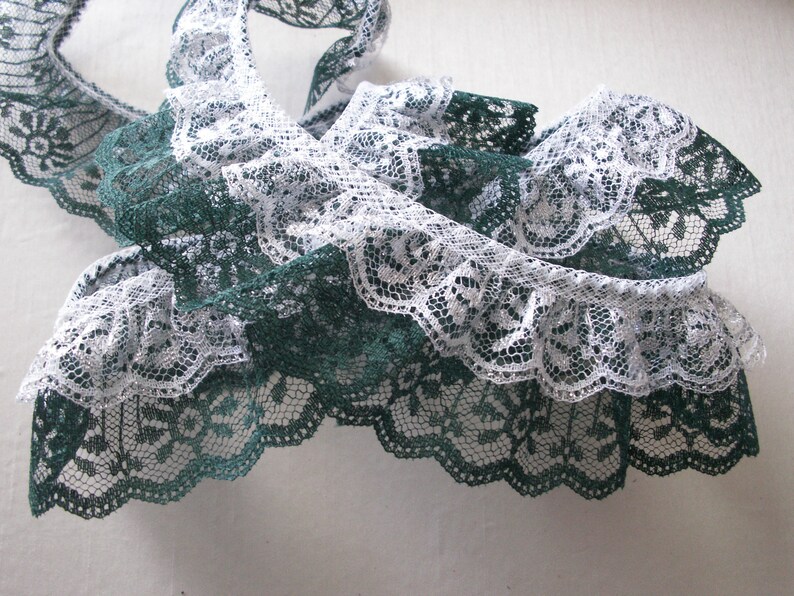 black //White//Metallic Gold 2 inch wide ruffled lace selling by the yard