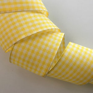 Cinta de cuadros vichy amarilla y blanca, 6,35 cm de ancho, con alambre para coronas, lazos, guirnaldas, cestas de regalo, decoración del hogar y Pascua, 5 yardas