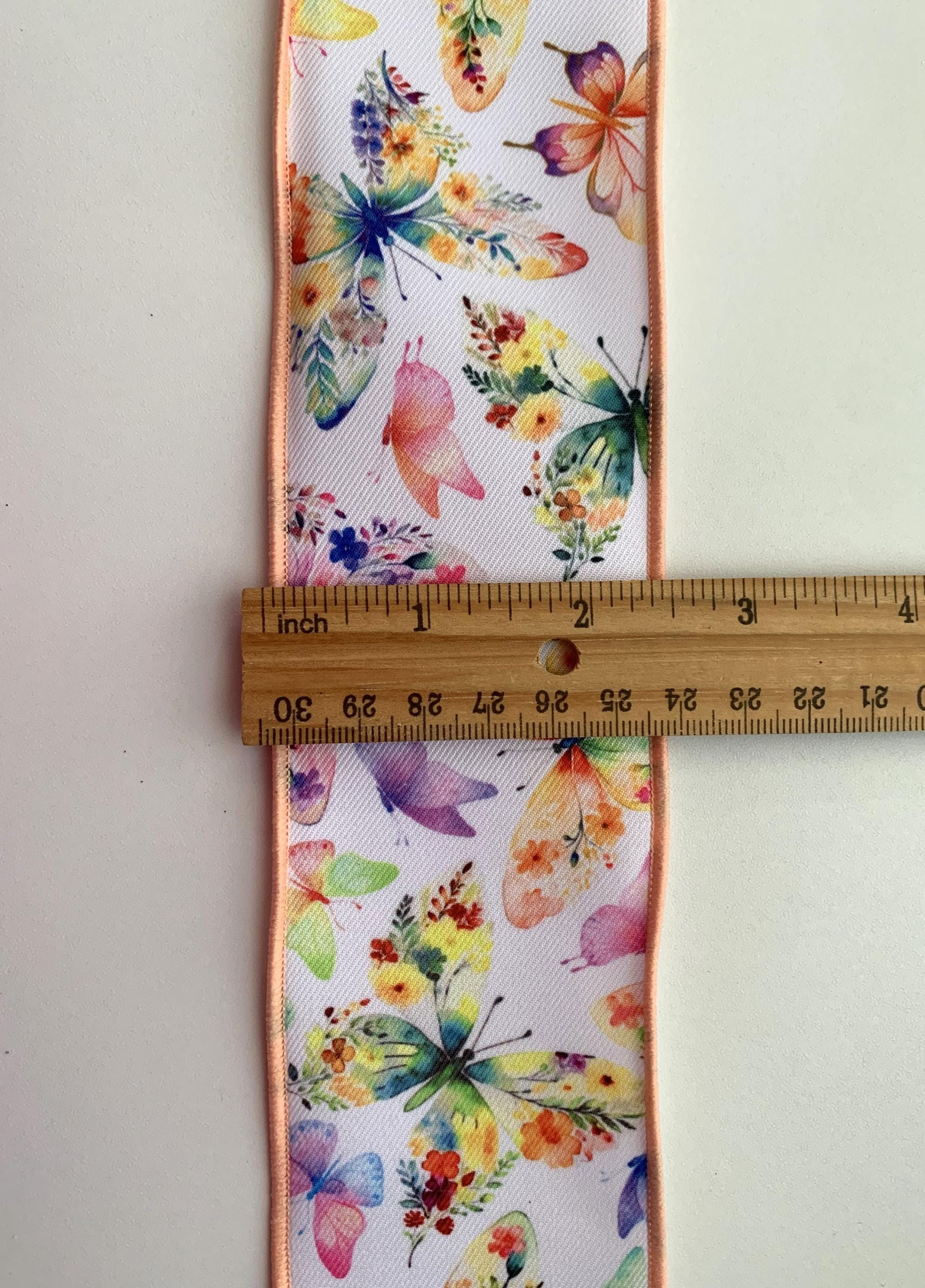 2 Butterfly Ribbons Multicolor Butterflies Ribbon, 2 1/2