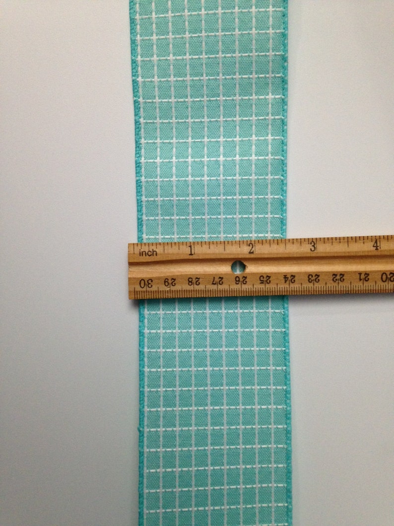 Turquoise and White Embroidered Stitched Ribbon 3 YARDS Wired Ribbon Bows 2 12 Wide Ribbon for Wreaths Gift Baskets Home Decor