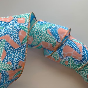 Starfish Ribbon, 2 1/2&quot; Wide, Wired Ribbon for Wreaths, Bows, Swags, Gift Baskets, Home Decor, Sea Life Beach Ocean Decor, 3 YARDS
