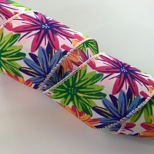 Multicolor Flowers Ribbon, 2 1/2" Wide, Wired Edge Ribbon for Wreaths, Bows, Gift Baskets, Home Decor, Eastr Decorations, 5 YARDS