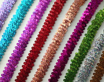 Stretch Hologram Sequin Trim, 7/8" Wide, Sparkle Trim, Sequin for Costumes, Cosplay, Headbands, Hats, Dancewear,Doll Clothes,Assorted Colors