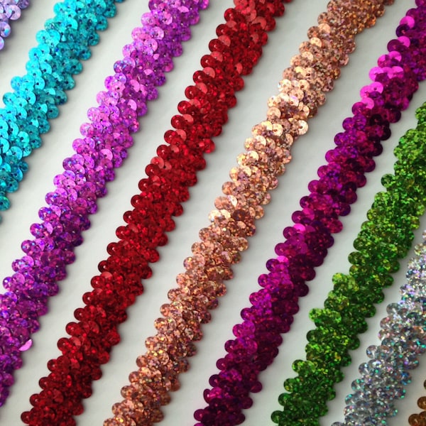 Stretch Hologram Sequin Trim, 7/8" Wide, Sparkle Trim, Sequin for Costumes, Cosplay, Headbands, Hats, Dancewear,Doll Clothes,Assorted Colors