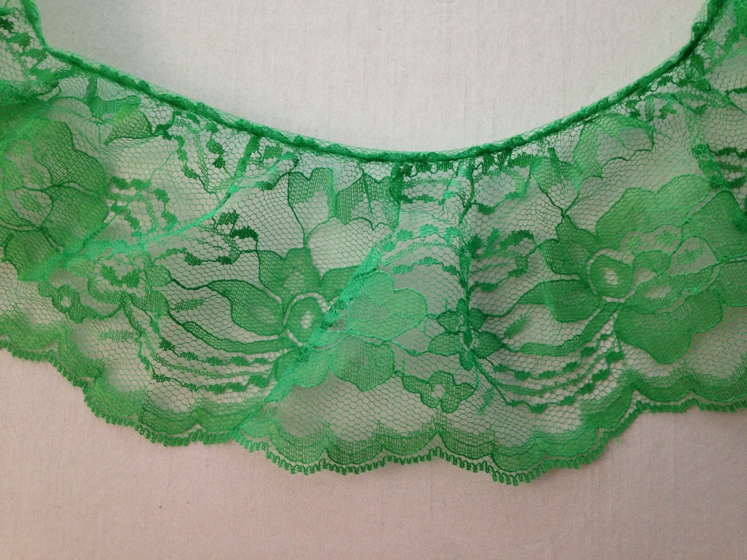 Scallop Ruffle Edge Green Scalloped Edge Ruffled Lace Trim, 4