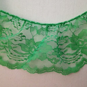 Green Scalloped Edge Ruffled Lace Trim, 4&quot; Wide, Lace Trim for Apparel, Costumes, Doll Clothes, Journals, Christmas Crafts, 3 YARDS