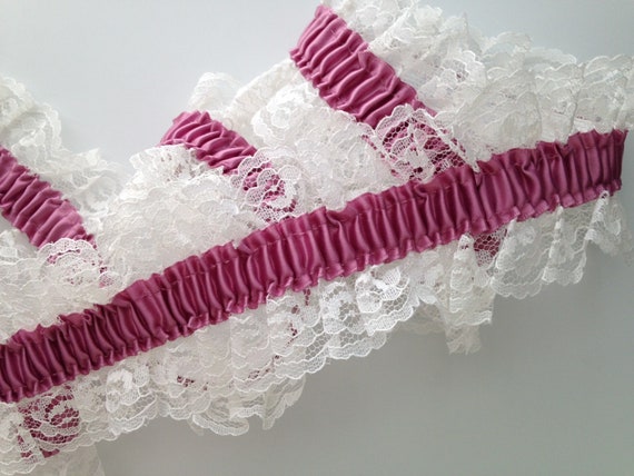 Elastic Ruffled Lace Ivory Lace With Dusty Rose Ribbon - Etsy