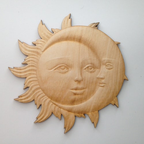 Sun and Moon Face Wood Plaque Laser Cut and Engraved Wood - Etsy