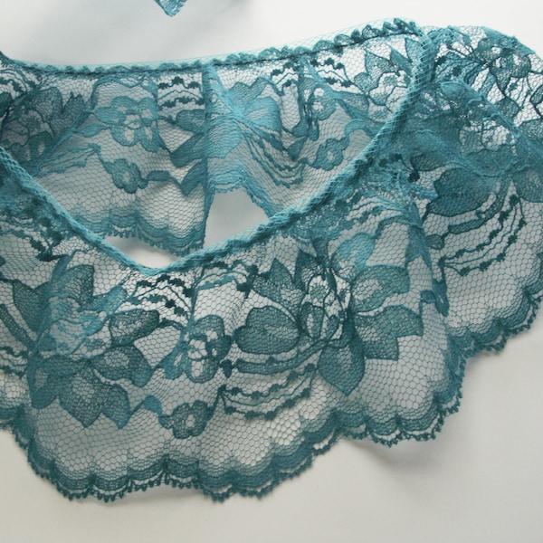 Teal Ruffled Lace Trim, 3" Wide, Lace Trim for Apparel, Costumes, Doll Clothes, Journals, 3 YARDS