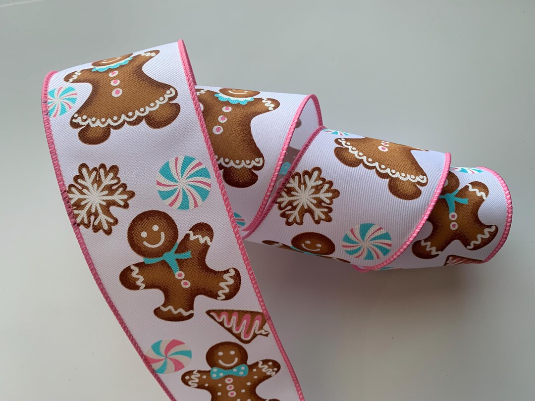 Small Sweets Ribbon Christmas Ribbon, Gingerbread Cookies and Candy, 2 1/2